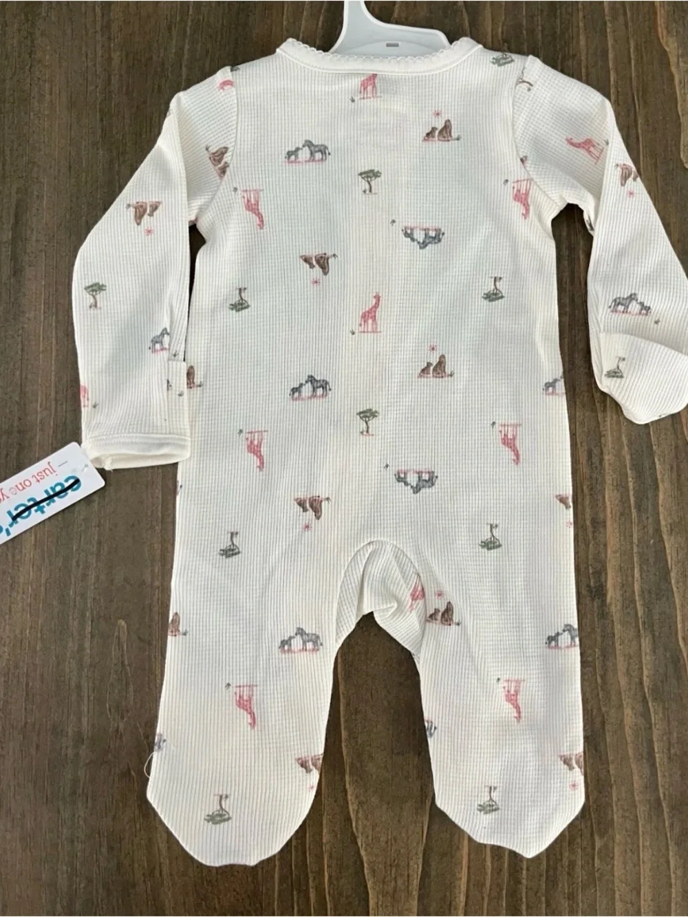 Carter's Girls 3 months One Piece With Feet Safari Animals 2  Way Zipper mittens
